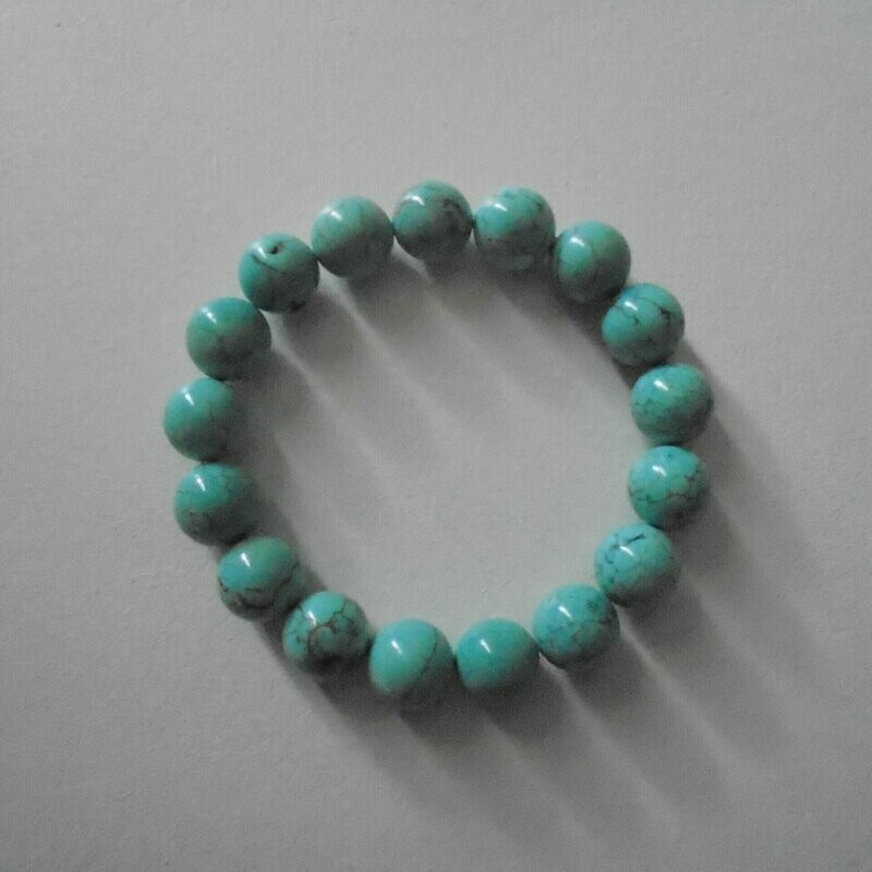 Bracelet handmade en pierre fine naturelle turquoise, perles de 1 cm, diam : 5,5 cm, neuf