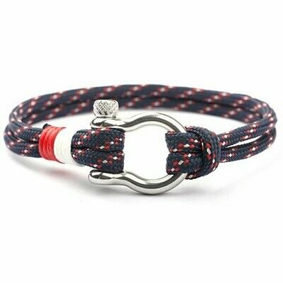 Bracelet marin handmade en tissu para-corde 2 rangs,  bleu et rouge, fermeture manille, neuf