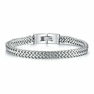 Bracelet  modèle maille 'blé' torsadé,  en acier inox argent,  longueur : 21 cm, neuf