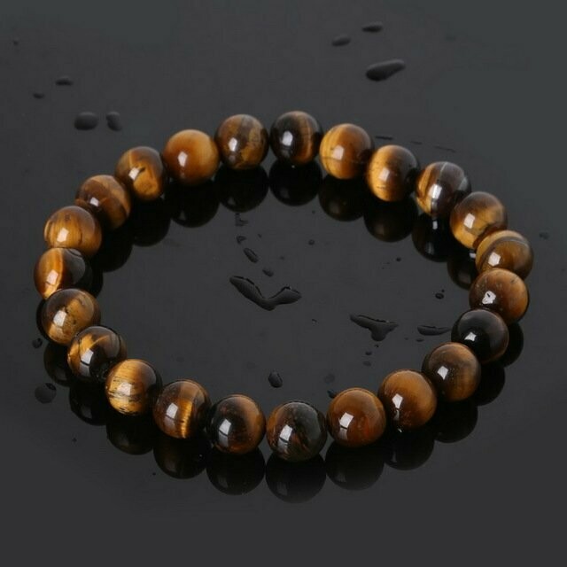 Bracelet handmade en pierre fine naturelle oeil de tigre, perles de 8 mm, diam : 6 cm, neuf