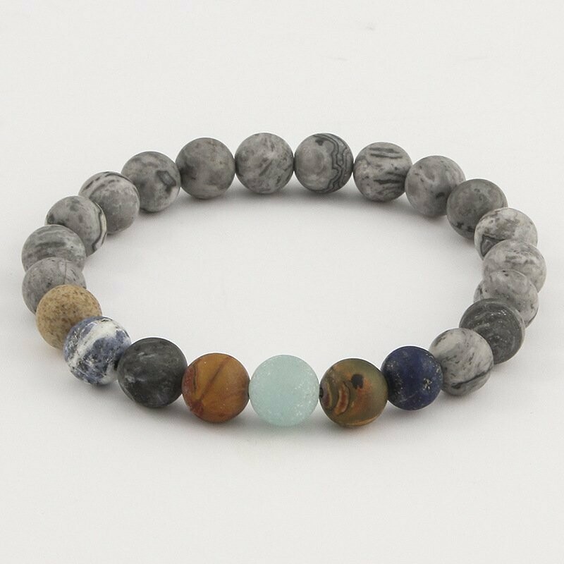 Bracelet handmade en pierre fine naturelle jaspe grise, perles de 8 mm, diam : 5,5 cm, neuf - livraison gratuite -