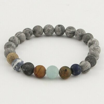 Bracelet handmade en pierre fine naturelle jaspe grise, perles de 8 mm, diam : 5,5 cm, neuf - livraison gratuite -