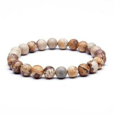Bracelet handmade en pierre fine naturelle jaspe paysage, perles de 8 mm, diam : 5,5 cm, neuf