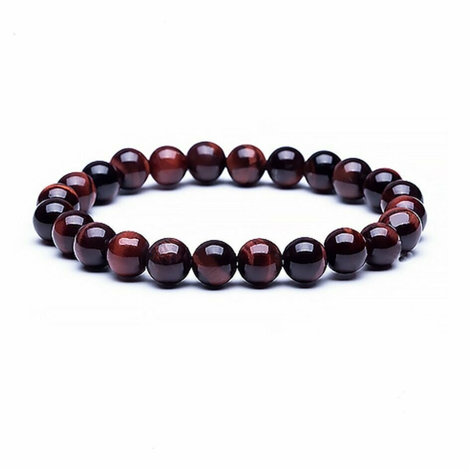 Bracelet handmade en pierre fine naturelle oeil de tigre rouge, perles de 8 mm, diam : 5,5 cm, neuf