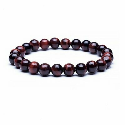 Bracelet handmade en pierre fine naturelle oeil de tigre rouge, perles de 8 mm, diam : 5,5 cm, neuf