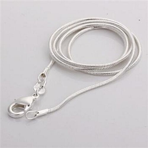 Chaîne modèle maille serpent fine 2 mm, alliage cuivre/zinc finition argent 925 rhodié, longueur : 60 cm, neuf