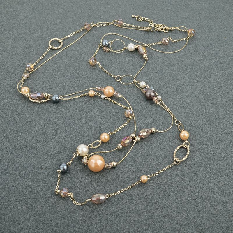 Collier sautoir, look bohème chic, perles fantaisie en nacré et anneaux or,  longueur : 91 cm, neuf  - ? livraison gratuite -