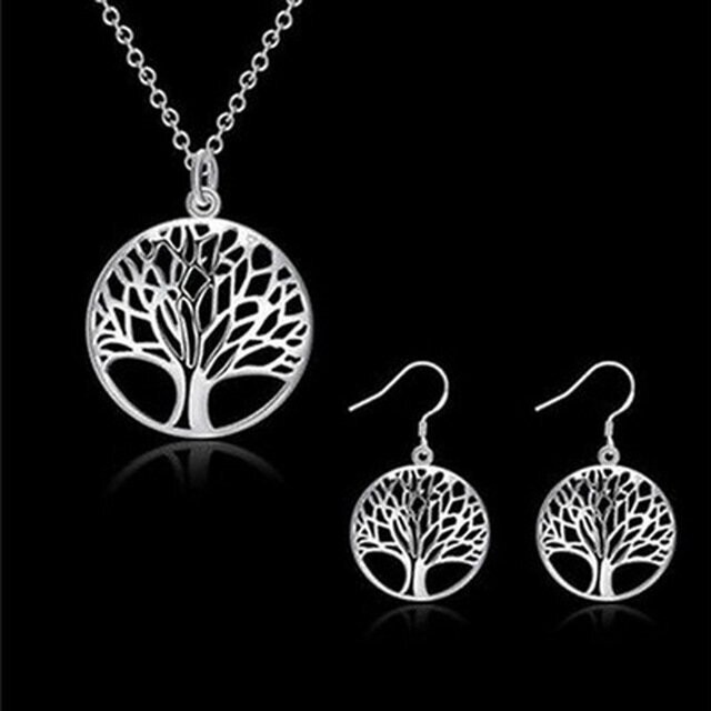 Pendentif et boucles d'oreilles motif arbre de vie, en laiton argent finition  argent 925 rhodié, neufs