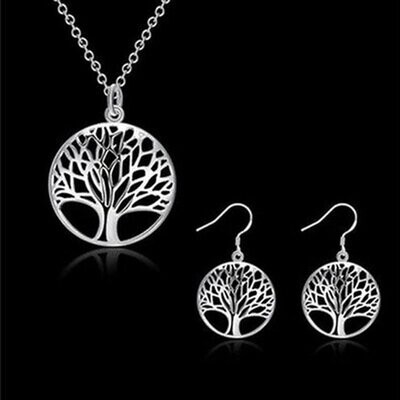 Pendentif et boucles d'oreilles motif arbre de vie, en laiton argent finition  argent 925 rhodié, neufs