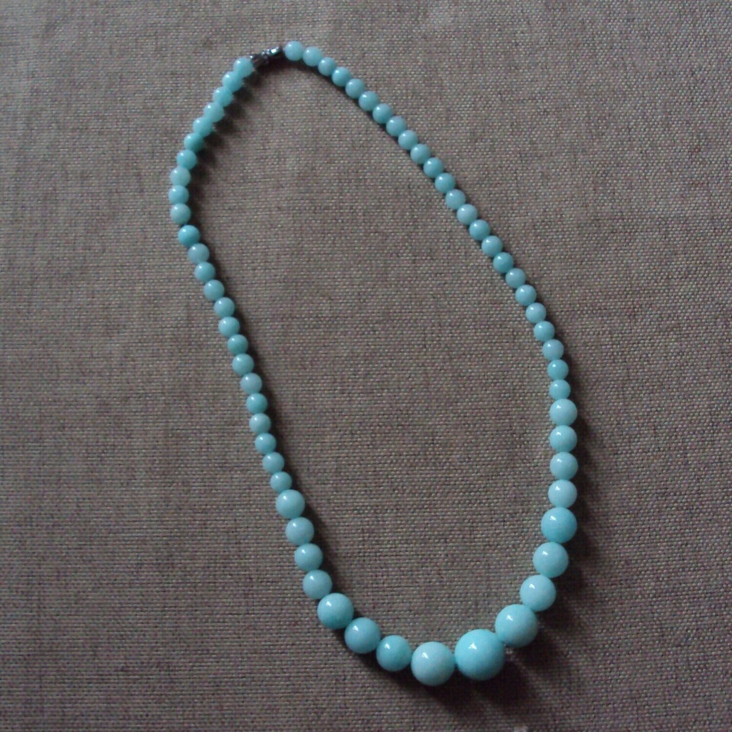 Collier natural chic,  handmade, en pierre fine naturelle amazonite bleue, perles de 14 mm à 6 mm, 45  cm, neuf