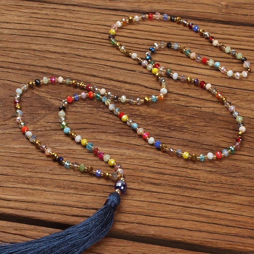 Collier sautoir bohème chic, perles en cristal fantaisie colorées,  longueur : 80 cm, neuf