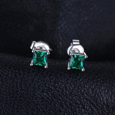 Boucles d'oreilles modèle "puces", avec pierre fine naturelle émeraude de 0,54 carats, fermoir en argent sterling 925, neuves