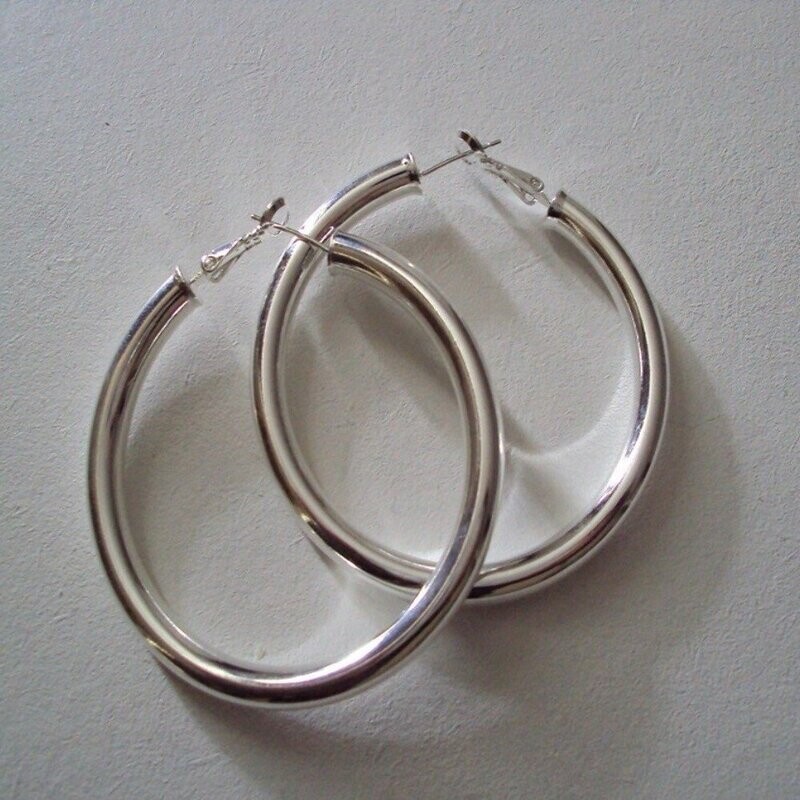 Boucles d'oreilles anneau, en laiton argent finition argent sterling 925 rhodié, neuves  - ?livraison gratuite -