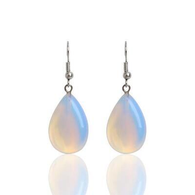 Boucles d'oreilles 'goutte' , avec pierre naturelle opale et fermoir argent sterling 925 rhodié, neuves
