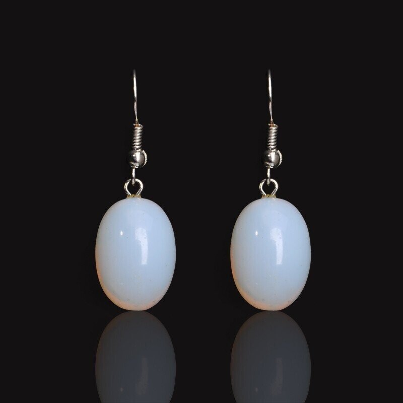 Boucles d'oreilles forme ovale, avec pierre naturelle opale et fermoir dormeuse argent sterling 925 rhodié, neuves
