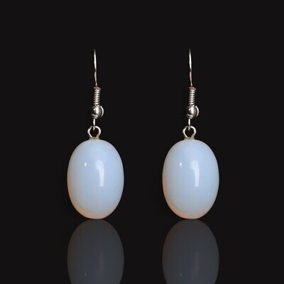 Boucles d'oreilles forme ovale, avec pierre naturelle opale et fermoir dormeuse argent sterling 925 rhodié, neuves