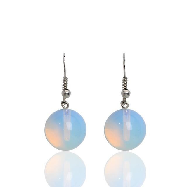 Boucles d'oreilles avec perles de 1,3 cm de diamètre, en pierre naturelle opale , fermoir dormeuse en laiton argent 925 rhodié, neuves