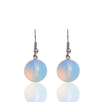 Boucles d'oreilles avec perles de 1,3 cm de diamètre, en pierre naturelle opale , fermoir dormeuse en laiton argent 925 rhodié, neuves