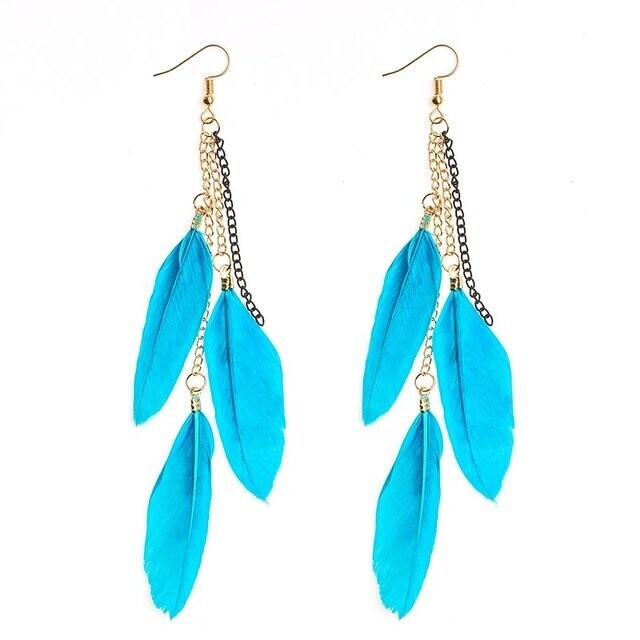 Boucles d'oreilles look bohème, ethnique, avec vraies plumes bleu turquoise, et fermoir en métal or alliage de zinc, neuves - ? livraison gratuite - Boucles d'oreilles look bohème, ethnique, avec vraies plumes bleu turquoise, et fermoir en métal or alliage de zinc, neuves - ? livraison gratuite -