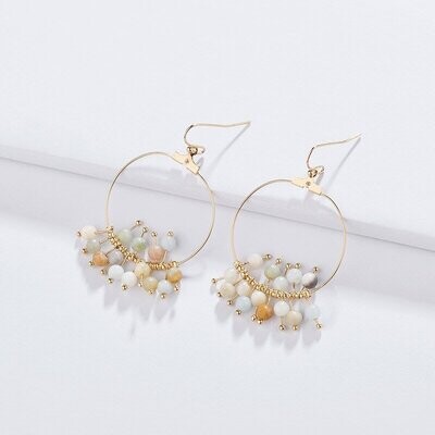 Boucles d'oreilles modèle anneau avec perles en pierre fine naturelle amazonite, anneaux en fermoir cuivre or et alliage de zinc, neuves - ?livraison gratuite - Boucles d'oreilles modèle anneau avec perles en pierre fine naturelle amazonite, anneaux en fermoir cuivre or et alliage de zinc, neuves - ?livraison gratuite -