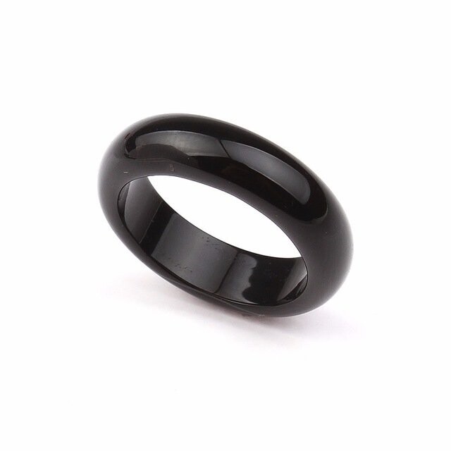 Bague anneau en pierre fine naturelle agate noire, diam : 1,8 cm, neuve