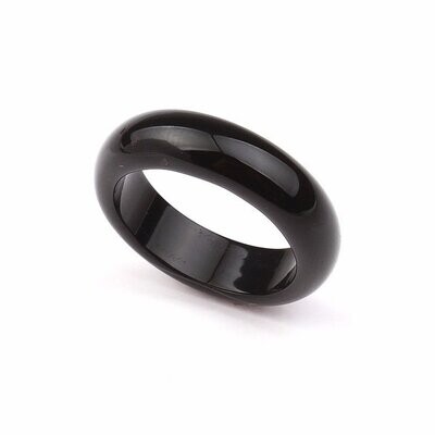 Bague anneau en pierre fine naturelle agate noire, diam : 1,8 cm, neuve