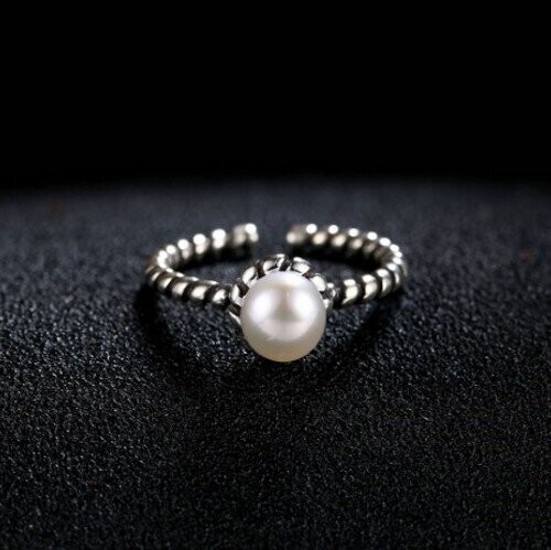 Bague argent sterling 925 et perle naturelle d'eau douce, diam : 6 mm, anneau ajustable, neuve  - ?    livraison gratuite  -