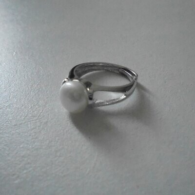 Bague plaqué argent sterling 925 et perle naturelle d'eau douce, diam : 9 mm, anneau ajustable, neuve  -  ?  livraison gratuite  -