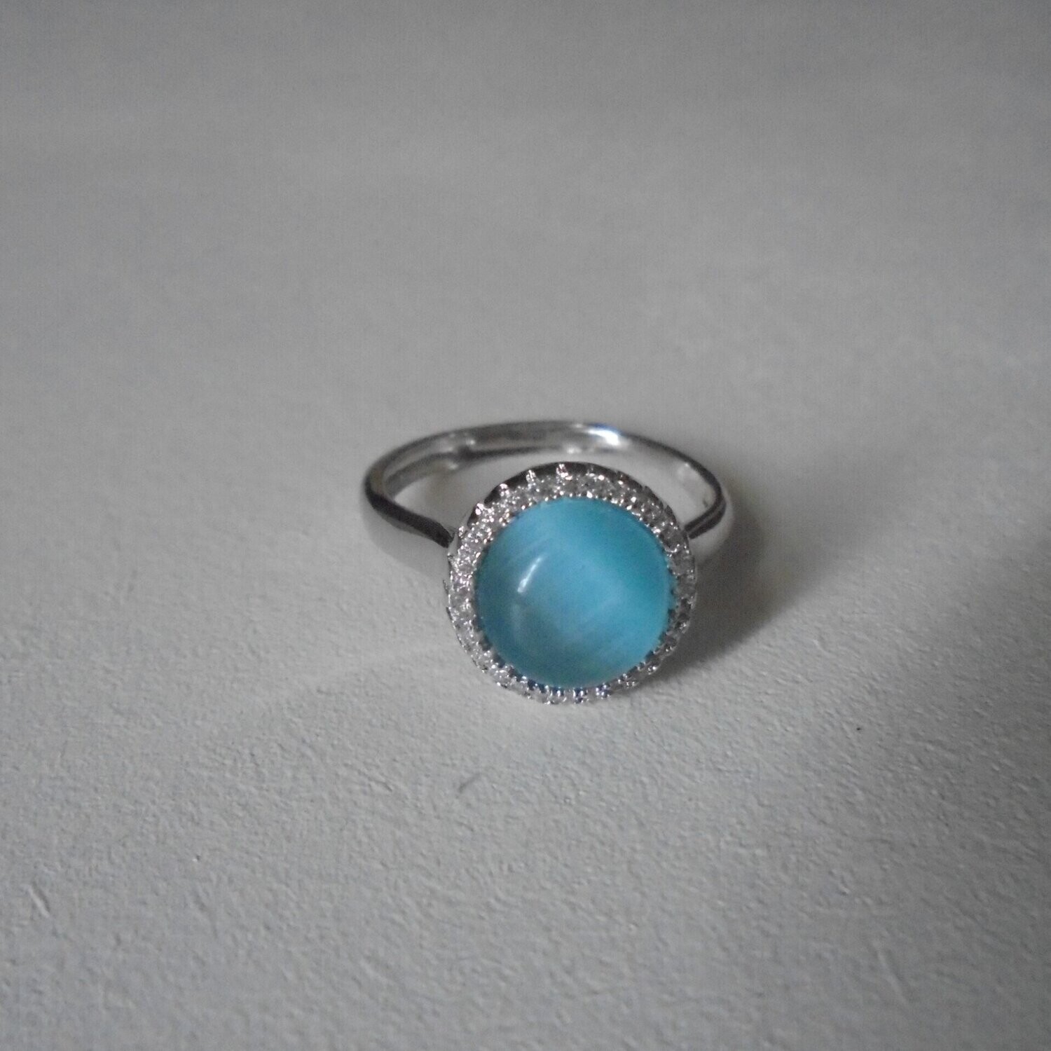 Bague avec pierre fine naturelle opale bleu ciel, anneau ajustable, neuve  - ? livraison gratuite -