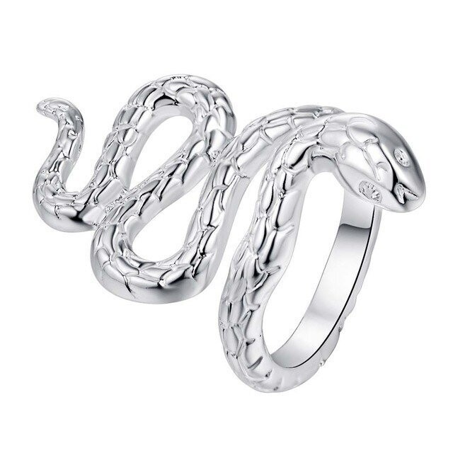 Bague motif serpent stylisé, plaqué argent sterling 925 rhodié, anneau ajustable, neuve  - ?  livraison gratuite  -