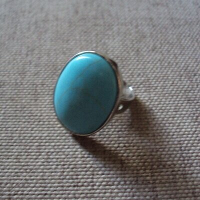 Bague avec pierre fine naturelle lapis lazuli, cabochon ovale, anneau ajustable, neuve