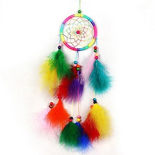 Dreamcatcher, attrape-rêves, handmade, avec plumes multi couleurs, hauteur 55 cm, neuf