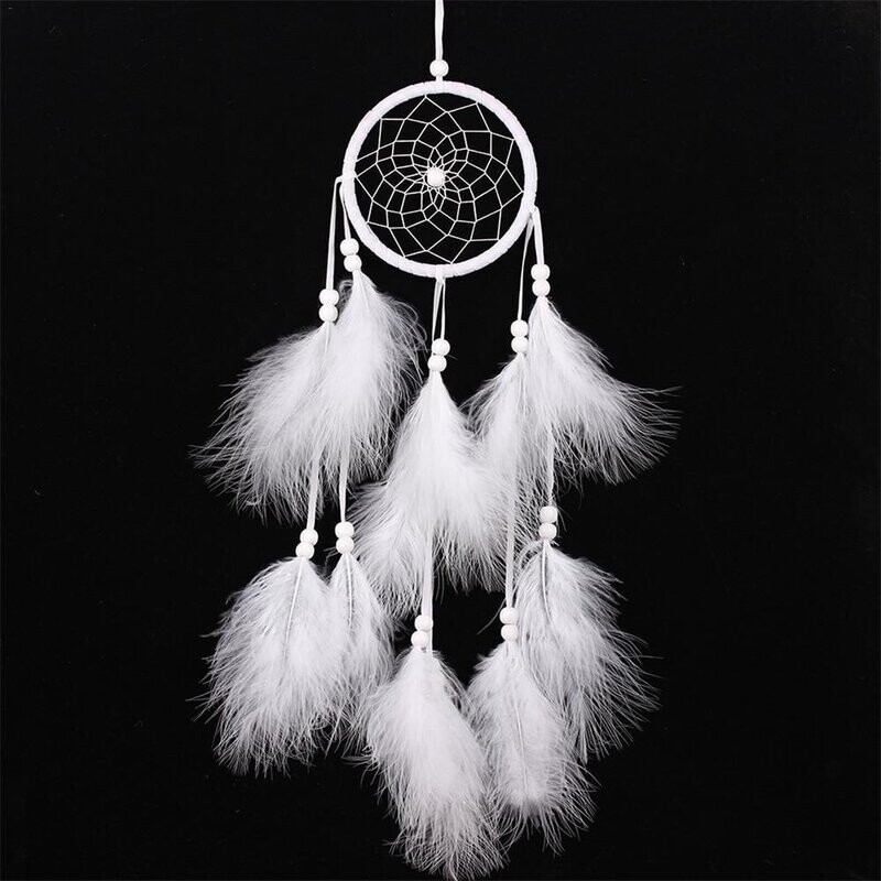 Dreamcatcher, attrape-rêves, handmade, avec plumes couleur blanc, hauteur 55 cm, neuf