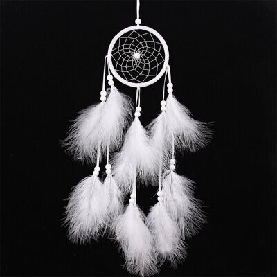 Dreamcatcher, attrape-rêves, handmade, avec plumes couleur blanc, hauteur 55 cm, neuf