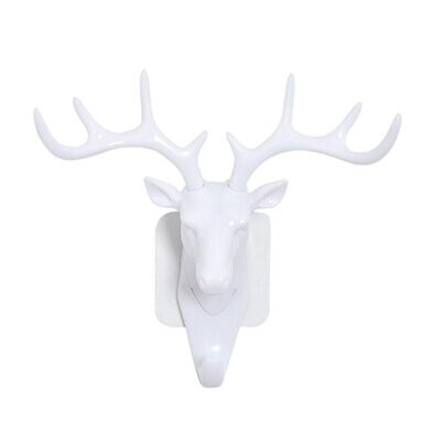 Crochet mural , motif tête de cerf, en pvc, couleur blanc, auto adhésif, neuf