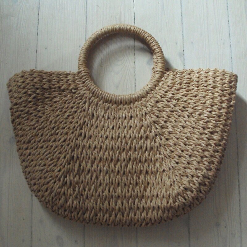 Sac handmade, casual, bohème, en rotin naturel tressé, 44 cm sur 28 cm, neuf