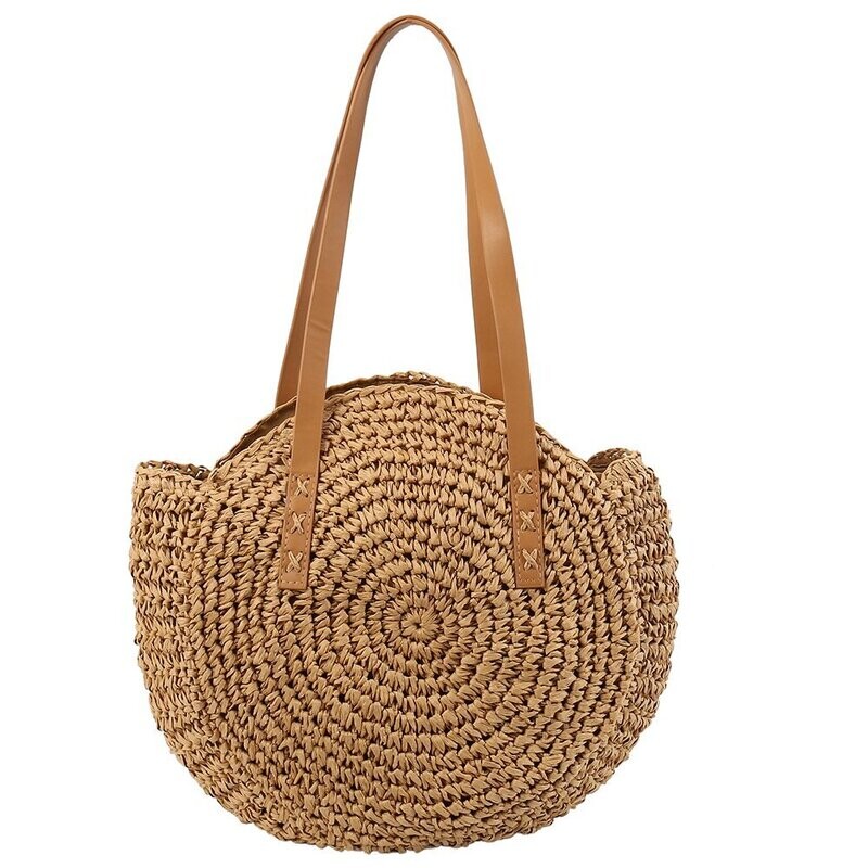 Sac handmade, casual, bohème, en rotin naturel tressé, 40 cm sur 37 cm, neuf
