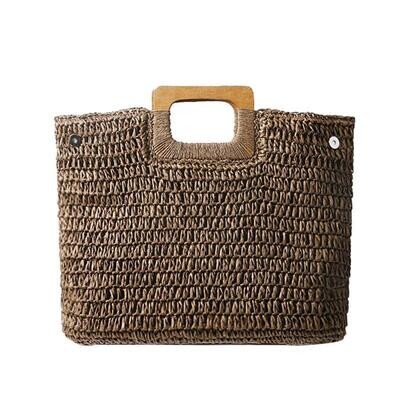Sac handmade, casual, bohème, en rotin naturel tressé, 44 cm sur 28 cm, neuf