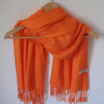 Echarpe wrap en pashmina et soie, couleur orange vif, 60 cm sur 200 cm, neuve