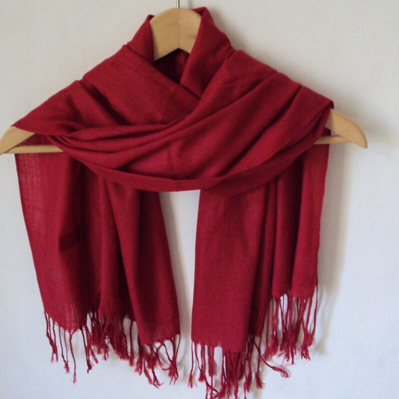 Echarpe wrap en pashmina et soie, couleur rouge, 60 cm sur 200 cm, neuve