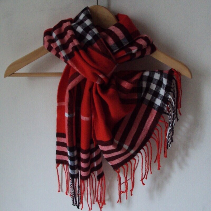 Echarpe en laine mélangée, motif tartan, couleurs rouge-noir-blanc, 30 cm sur 180 cm, neuve