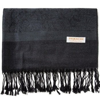Echarpe wrap en pashmina et soie, motif paisley-cachemire, couleurs gris/noir, 60 cm sur 200 cm, neuve