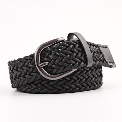 Ceinture  en cuir  synthétique tressée, finition 'ciré', de couleur noire, 103 cm, neuve