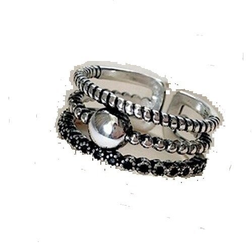 Bague motif antique stylisé, 3 rangs, plaqué argent 925, ajustable, neuve