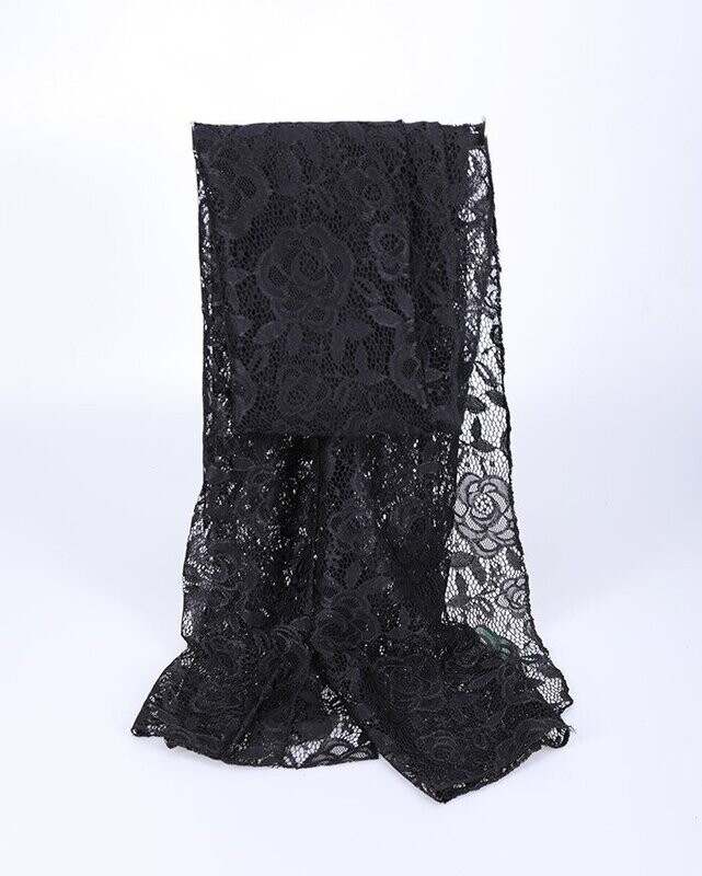 Foulard-écharpe, en viscose, motif dentelle noire, 70 cm sur 180 cm, neuf