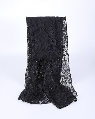 Foulard-écharpe, en viscose, motif dentelle noire, 70 cm sur 180 cm, neuf