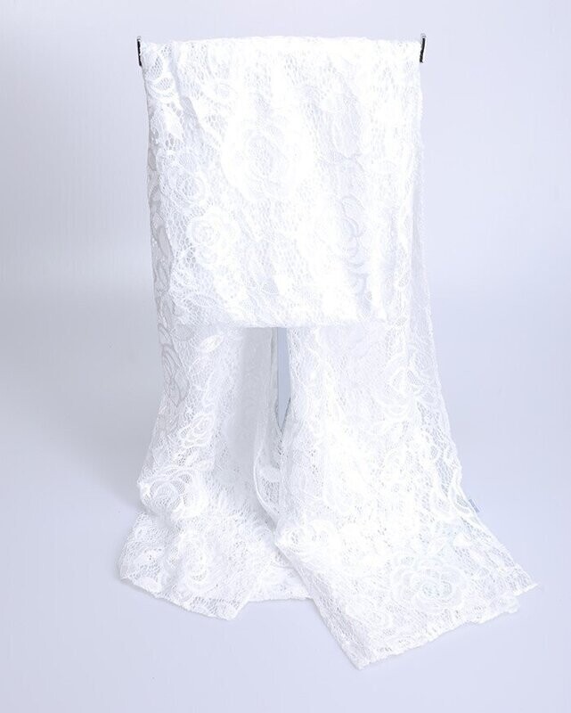 Foulard-écharpe, en viscose, motif dentelle en blanc, 70 cm sur 180 cm, neuf