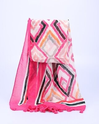 Foulard-écharpe, en viscose, motif géométrique, rose, fuchsia, blanc, orange, gris, noir, 90 cm sur 180 cm, neuf