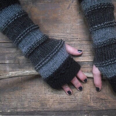 Gants-mitaines, casual, laine mélangée mailles, noir et 2 gris, TU, neuves