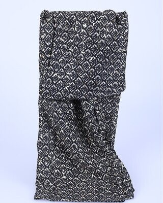 Foulard automne-hiver, motif stylisé, couleurs noir-gris-blanc et doré, en viscose, 80 cm sur 180 cm, neuve